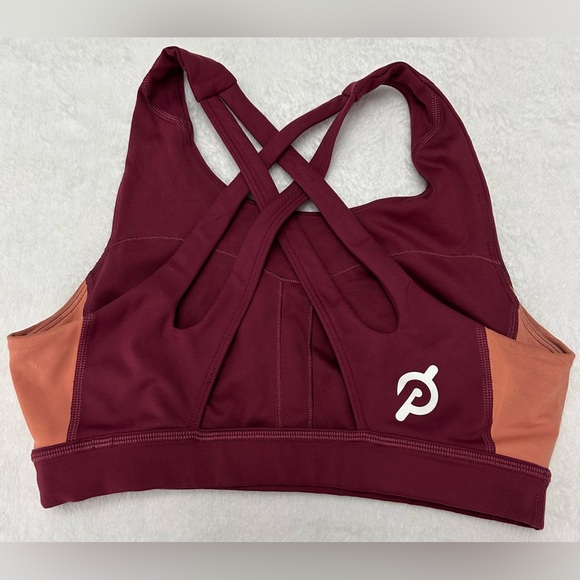 Peloton Small Colorblock Performance Sports Bra Maroon Peach Criss Cross Back - Picture 4 of 7